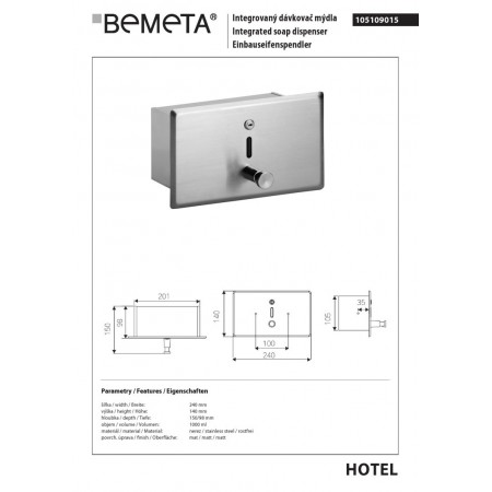 Bemeta Zintegrowany dozownik mydła 1000 ml 105109015