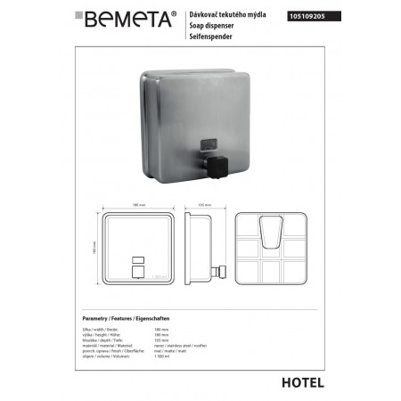 Bemeta Dozownik mydła 1500 ml matowy 105109205