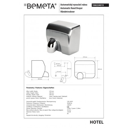 Bemeta Automatyczna suszarka do rąk stal nierdzewna matowa 106224015