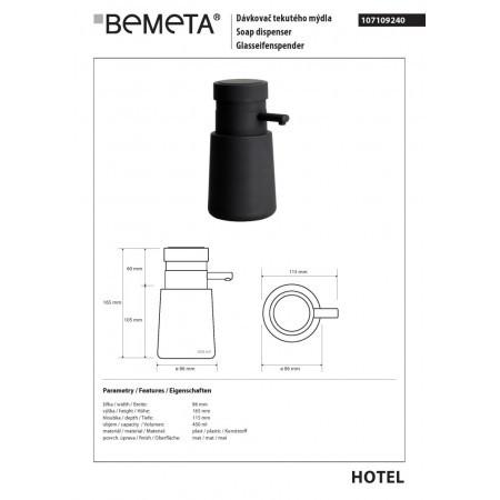 Bemeta Dozownik mydła 450 ml całkowicie czarny 107109240