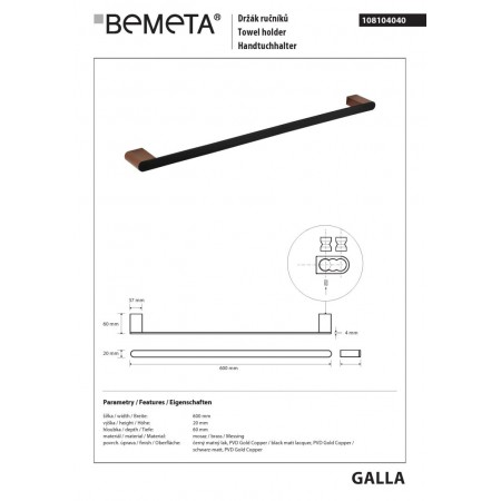 Bemeta GALLA Wieszakt na ręcznik 600 mm 108104040$K