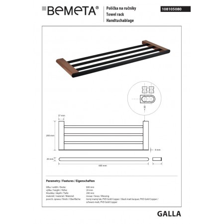 Bemeta GALLA Wieszak na ręczniki 600 mm 108105080$K