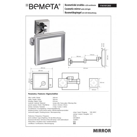 Bemeta Lusterko kosmetyczne z oświetleniem LED czujnik dotykowy 116101202