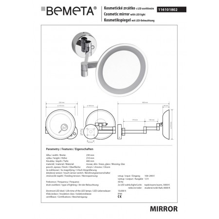 Bemeta Lusterko kosmetyczne z oświetleniem LED 2x 116101802