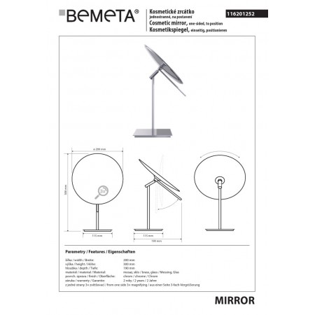 Bemeta Lusterko kosmetyczne stojące jednostronne 3x 116201252