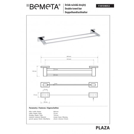 Bemeta PLAZA Podwójny wieszak na ręczniki 118104052$K