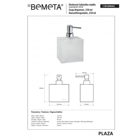 Bemeta PLAZA Dozownik mydła w płynie 230 ml stojący 118109042