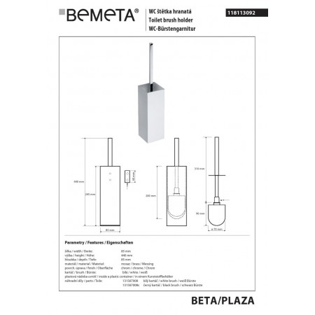 Bemeta PLAZA Szczotka do WC stojąca / wisząca chrom 118113092