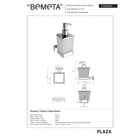 Bemeta PLAZA Dozownik mydła 200 ml 118209049