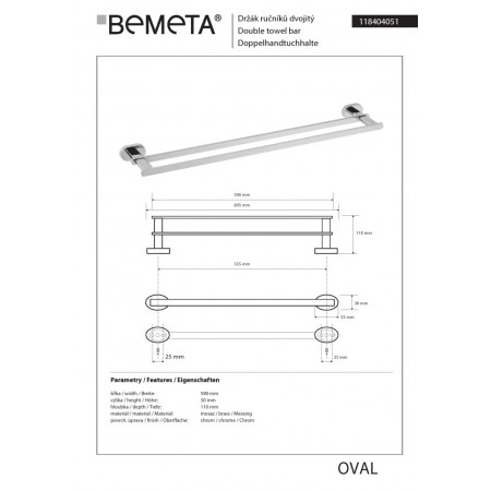 Bemeta OVAL podwójny wieszak na ręczniki 118404051$K