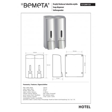 Bemeta Dozownik mydła podwójny 2x300 ml plastikowy połysk 121209132