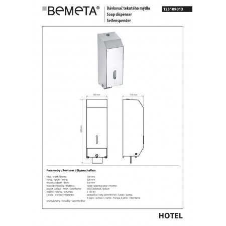 Bemeta Dozownik mydła 1100 ml stal nierdzewna połysk 123109013