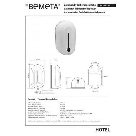 Bemeta Automatyczny dozownik dezynfekcji 1100 ml 124109334