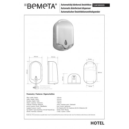 Bemeta Automatyczny dozownik dezynfekcji 1200 ml stal nierdzewna matowa 124109335