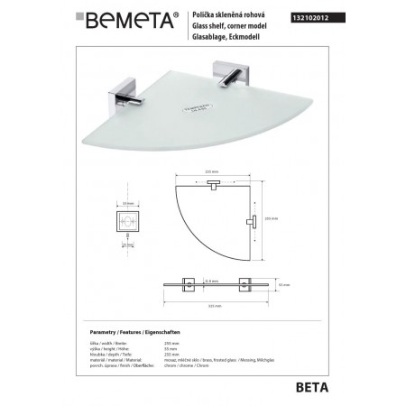 Bemeta BETA Półka szklana narożna 132102012