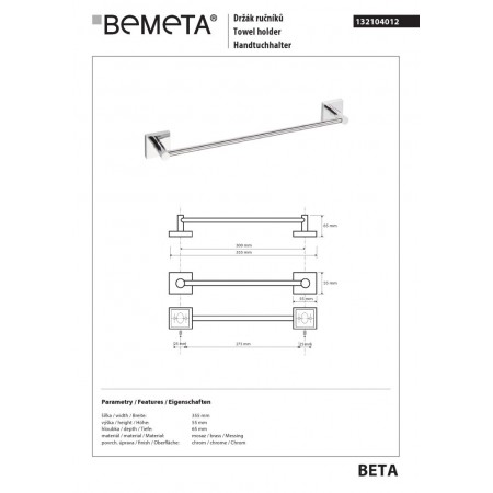 Bemeta BETA Wieszak na ręczniki 300 mm 132104012