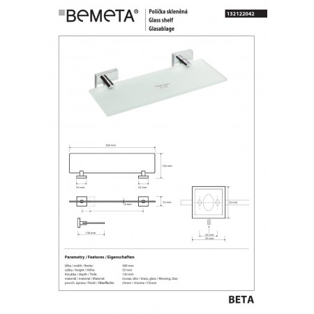 Bemeta BETA Półka szklana 300 mm 132122042