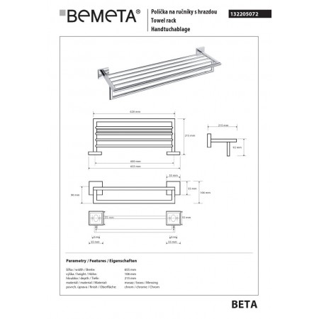 Bemeta BETA Wieszak na ręcznik z szyną 600 mm 132205072$K