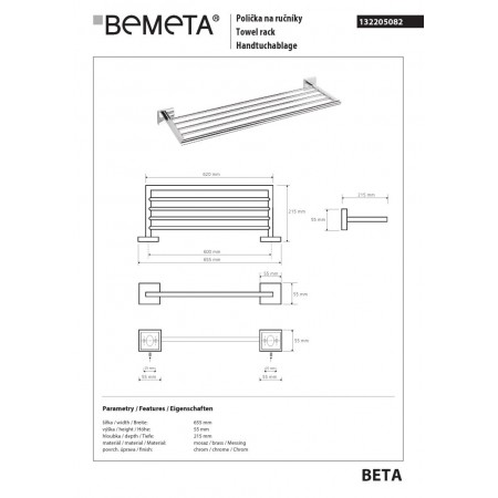 Bemeta BETA Wieszak na ręczniki 600 mm 132205082$K