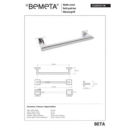 Bemeta BETA Rękojeść prosta ostra 300 mm 132307611