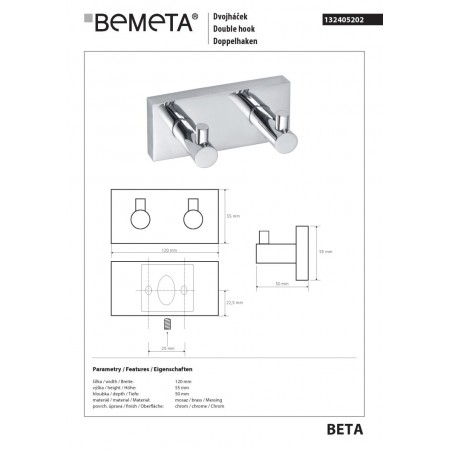 Bemeta BETA Wieszak podwójny 132405202