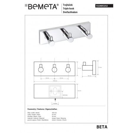 Bemeta BETA Wieszak otrójny 132405232