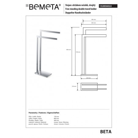 Bemeta BETA wolnostojący podwójny wieszak na ręcznik 132836022$K