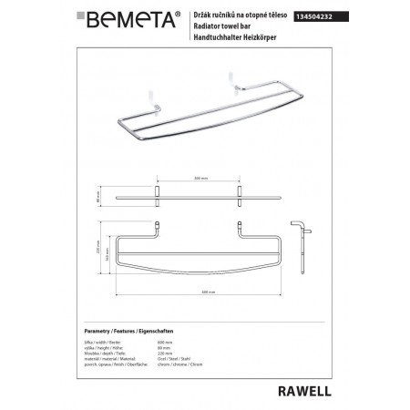 Bemeta RAWELL Wieszak na ręcznik do grzejnika 134504232$K