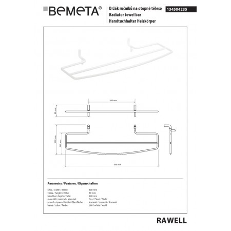 Bemeta RAWELL Wieszak na ręcznik do grzejnika biały 134504235$K