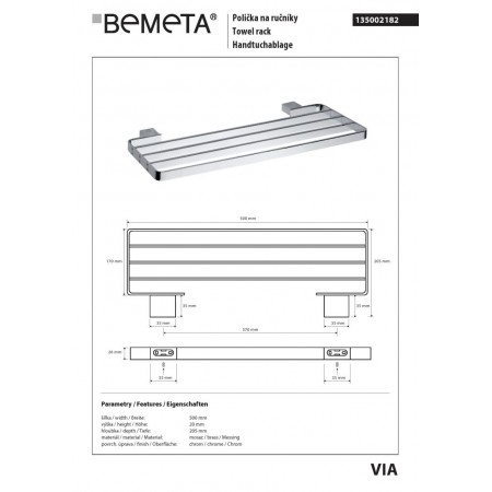 Bemeta VIA Wieszak na ręczniki 370 mm 135002182