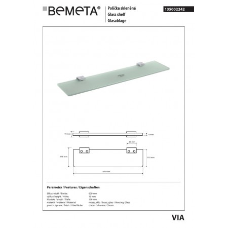 Bemeta VIA Półka szklana 600 mm 135002242$K