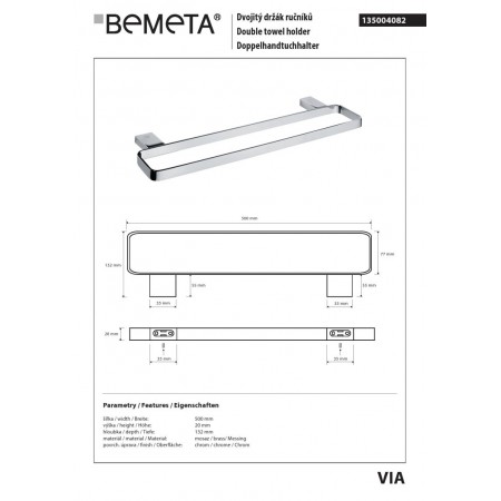 Bemeta VIA podwójny wieszak na ręczniki 135004082