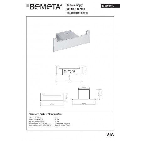 Bemeta VIA Podwójny wieszak 135006032