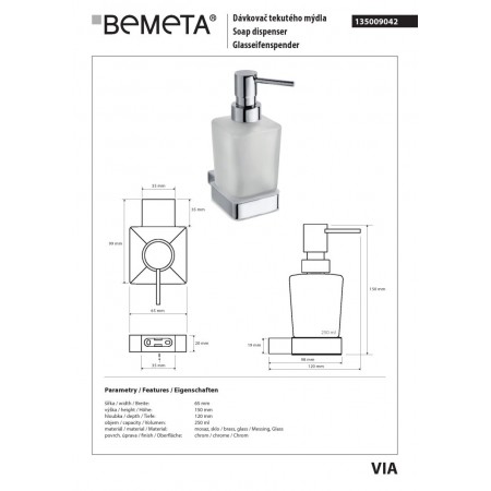 Bemeta VIA Dozownik mydła 250 ml 135009042