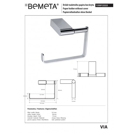 Bemeta VIA Uchwyt na papier toaletowy bez olapony 135012222