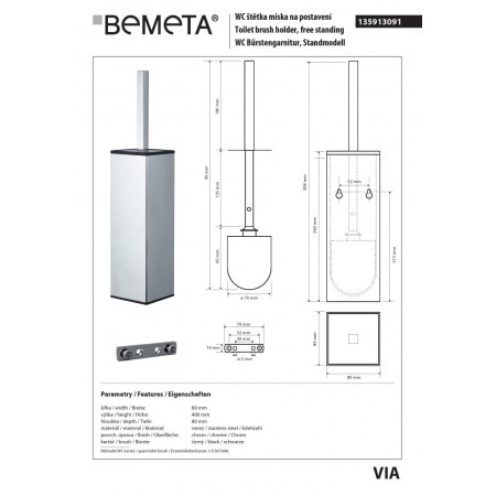 Bemeta VIA szczotka wc wolnostojąca/do montażu naściennego 135913091