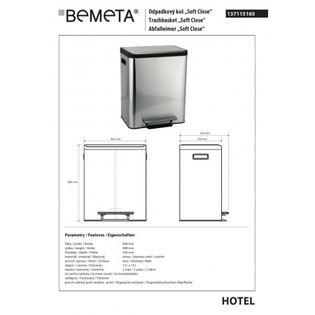 Bemeta Kosz na śmieci do recyklingu 2x15l 137115165$K