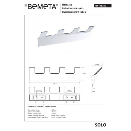 Bemeta SOLO Wieszak 4-hakowy 139105212