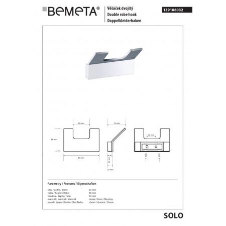 Bemeta SOLO Wieszak podwójny 139106032