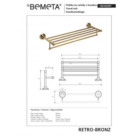 Bemeta RETRO Bronze Wieszak na ręczniki z drążkiem 144102097$K