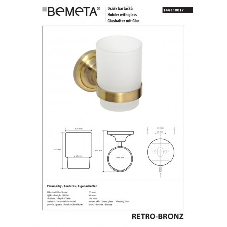 Bemeta RETRO Bronze Szklany uchwyt na szczoteczki 144110017