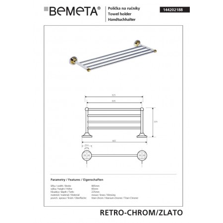 Bemeta RETRO gold/chrome Wieszak na ręczniki 144202188$K