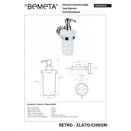 Bemeta RETRO gold-chrome Dozownik mydła 230 ml 144209018