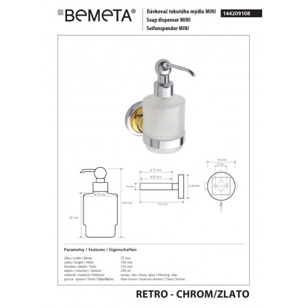 Bemeta RETRO gold-chrome Dozownik mydła 200 ml 144209108