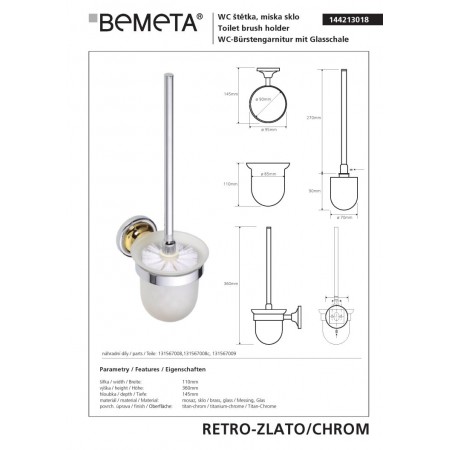 Bemeta RETRO złoto/chrom szczotka wc 144213018