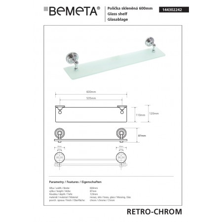 Bemeta RETRO chrom Półka szklana 144302242$K