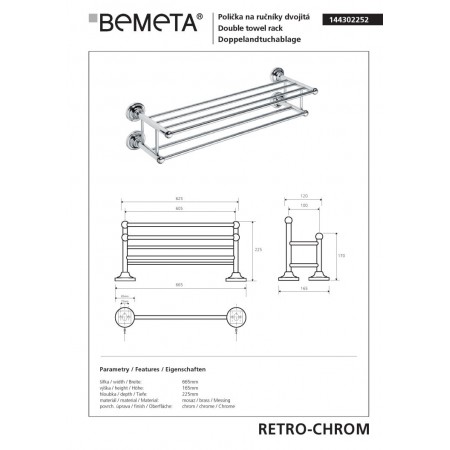 Bemeta RETRO chrom podwójny wieszak na ręczniki 144302252$K