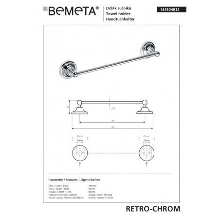 Bemeta RETRO chrom Wieszak na ręcznik 300 mm 144304012