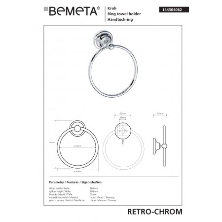 Bemeta RETRO chrome Wieszak na ręcznik koło 144304062