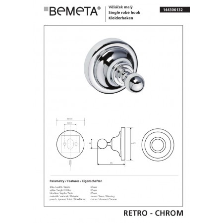 Bemeta RETRO chrom Wieszak 144306132